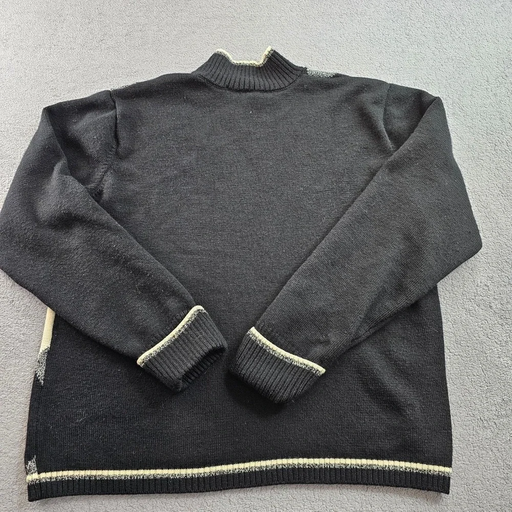 Talbots Argyle Sweater Womens L Black Gray Diamond‎ Plaid Merino Wool Mock Neck - Picture 2 of 11